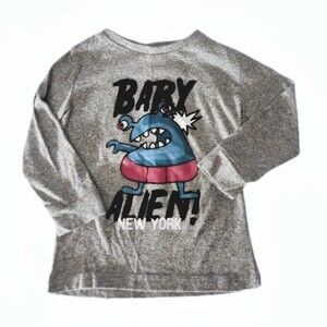 ZARA Baby Gray Long Sleeve Top sz 24-36M Boys Baby Alien